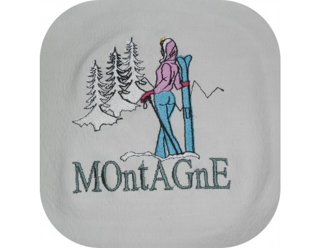 Instant download machine embroidery design Skier in the mountains