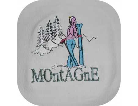 Motif de broderie machine skieuse  montagne