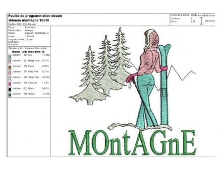 Instant download machine embroidery design Skier in the mountains