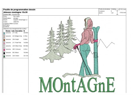 Instant download machine embroidery design Skier in the mountains
