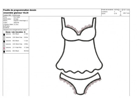 Motif de broderie machine  ensemble lingerie glamour appliqué