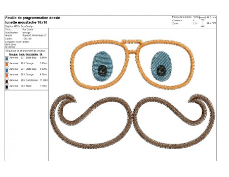 Motif de broderie machine lunette et moustache