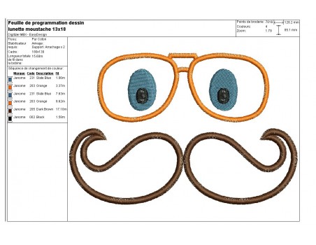 Motif de broderie machine lunette et moustache