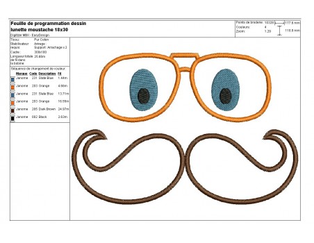 Motif de broderie machine lunette et moustache