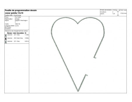 Motif de broderie machine coeur  pointu ITH