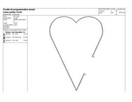 Motif de broderie machine coeur  pointu ITH