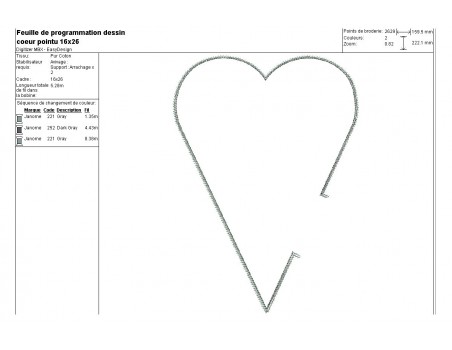 Motif de broderie machine coeur  pointu ITH