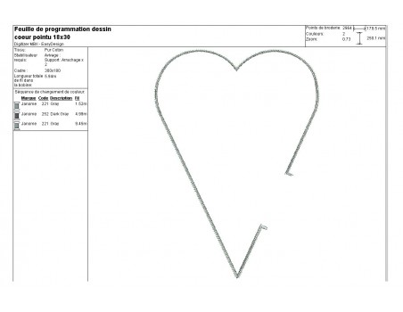 Motif de broderie machine coeur  pointu ITH