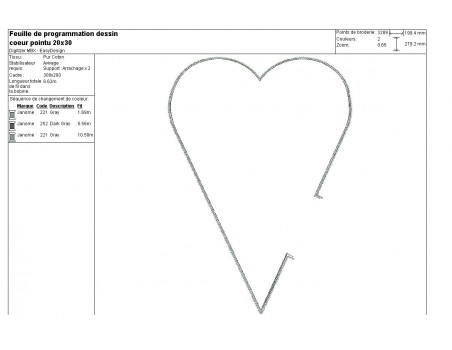 Motif de broderie machine coeur  pointu ITH