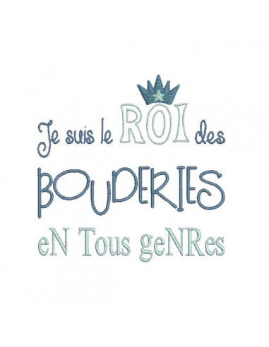 Motif de broderie machine texte humour roi des bouderies