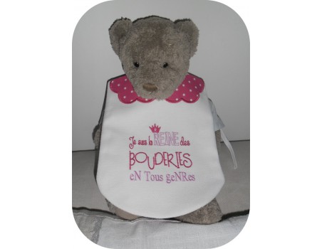 Motif de broderie machine texte humour reine des bouderies