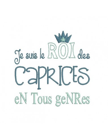 Motif de broderie machine texte humour roi des caprices