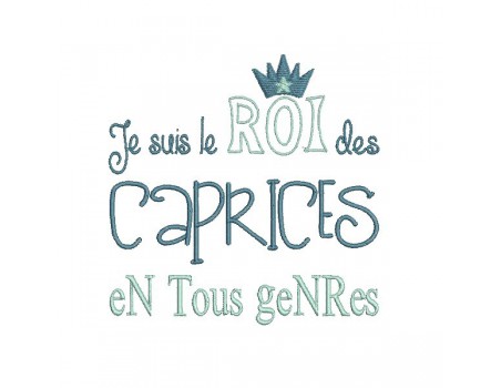 Motif de broderie machine texte humour roi des caprices