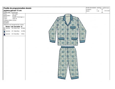 Motif de broderie machine pyjama 2 pièces