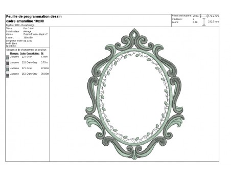 Motif de broderie machine cadre amandine appliqué