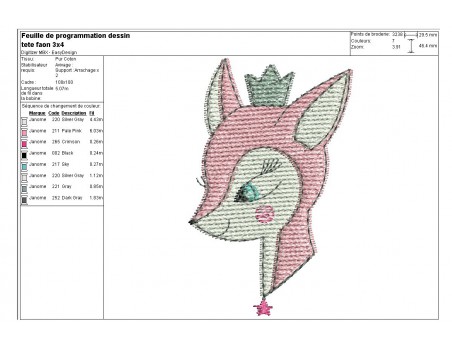 Motif de broderie machine  tête de faon