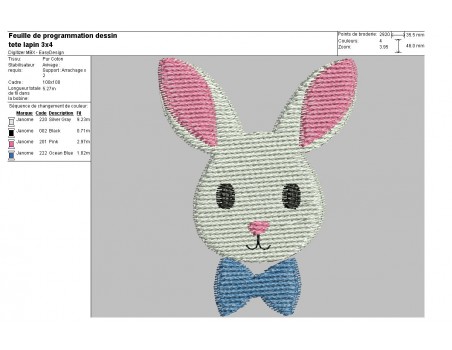 Motif de broderie tête de lapin