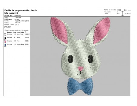 Motif de broderie tête de lapin