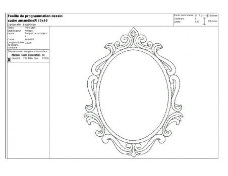 Embroidery design ovale frame amandine