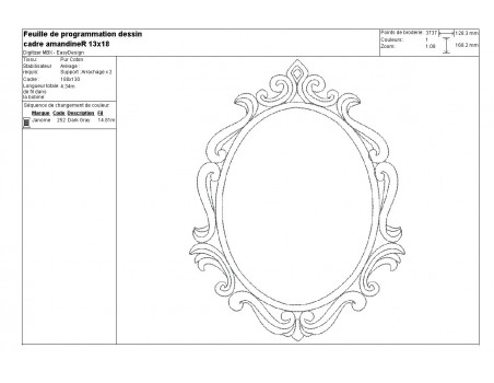 Embroidery design ovale frame amandine