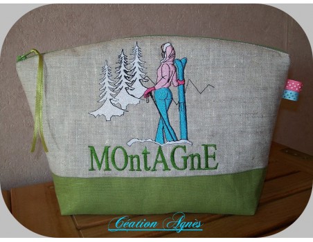 Motif de broderie machine skieuse  montagne