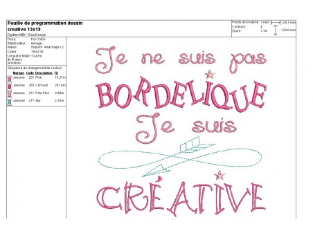 Motif de broderie machine texte humour créative