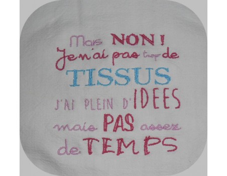 Motif de broderie machine texte humour tissus