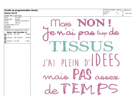 Motif de broderie machine texte humour tissus