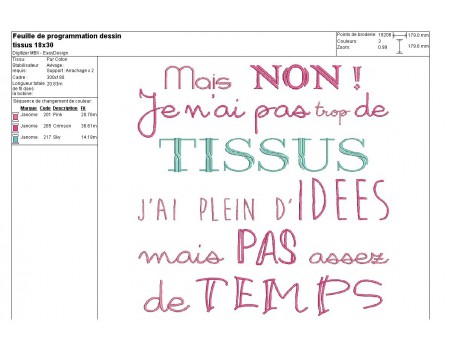 Motif de broderie machine texte humour tissus