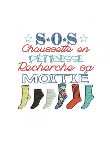 Motif de broderie machine texte humour s.o.s chaussette