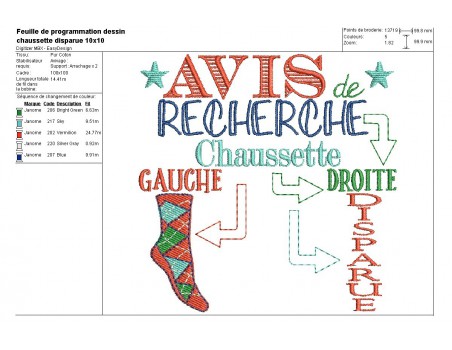 Motif de broderie machine Avis de recherche  Chaussettes