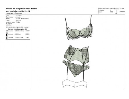 Motif de broderie machine  ensemble lingerie porte jarretelle