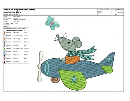 Instant download machine embroidery Mouse in a plane