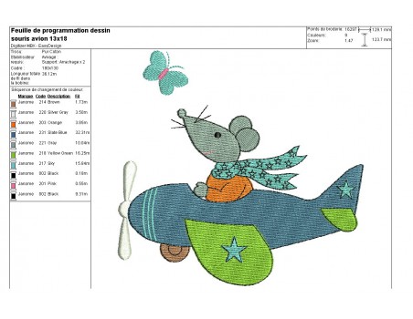Instant download machine embroidery Mouse in a plane