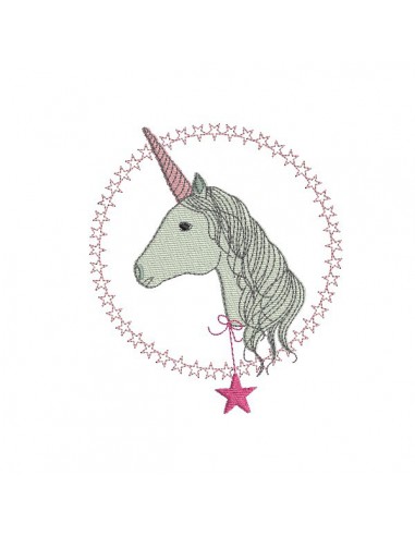 Motif de broderie machine tête de licorne étoilée