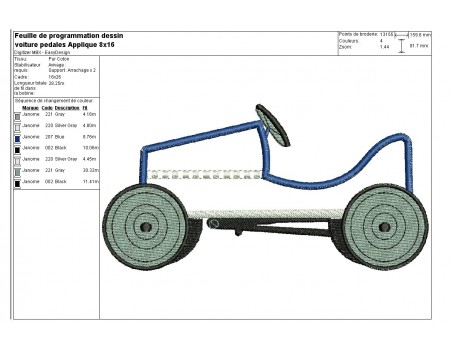 Instant download machine embroidery applique Pedal car