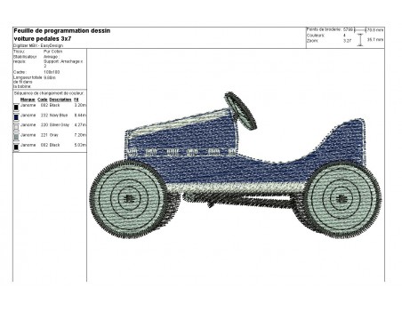 Motif de broderie machine voiture pédales