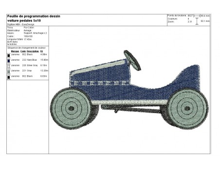 Motif de broderie machine voiture pédales