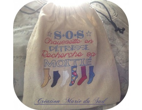 Motif de broderie machine texte humour s.o.s chaussette