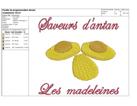 Motif de broderie machine madeleines