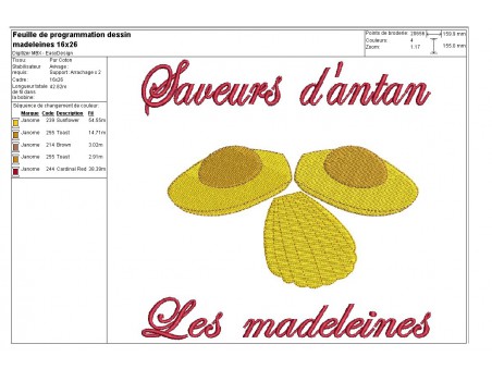 Motif de broderie machine madeleines