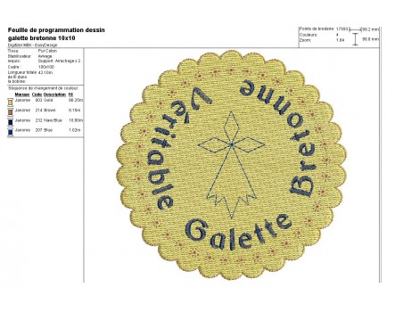 Motif de broderie machine galette bretonne