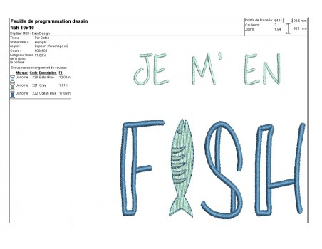 Motif de broderie machine texte humour sardine