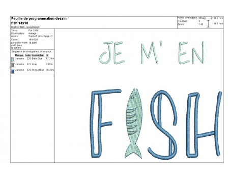 Motif de broderie machine texte humour sardine