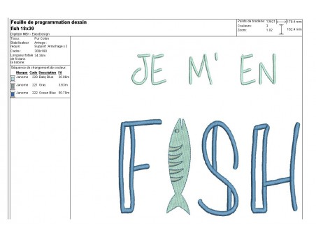 Motif de broderie machine texte humour sardine