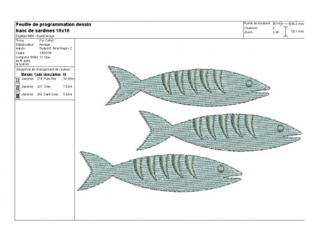 Motif de broderie machine  sardine