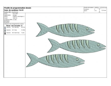 Motif de broderie machine  sardine