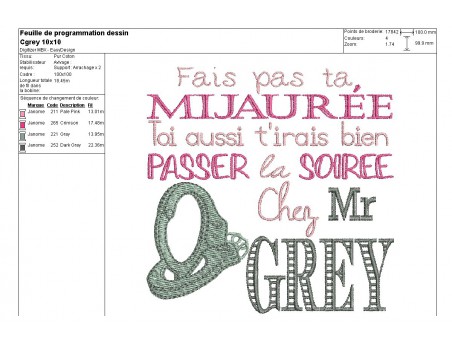 Motif de broderie machine texte humour Grey