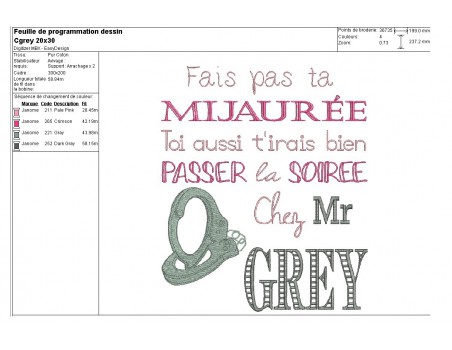 Motif de broderie machine texte humour Grey