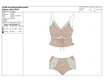 Motif de broderie machine  ensemble lingerie caraco